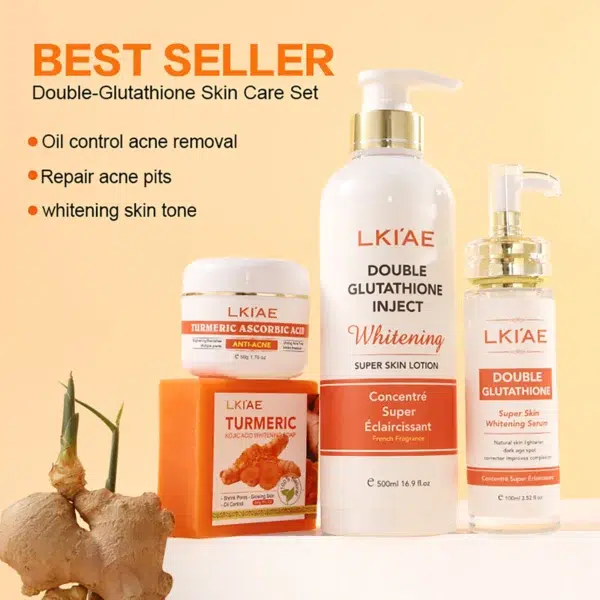 Turmeric Glow Combo Double-Glutathio Kojic Acid Whitening Dark Spot Acne Treatment Skin Care Set For Reveal Radiant Skin - Image 2