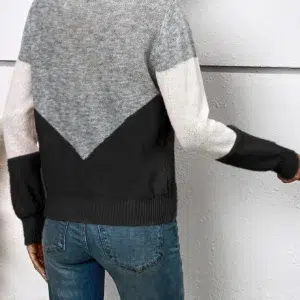 Color Block Cut Out Sweater, Casual Long Sleeve, Women's Pullover Sweaters