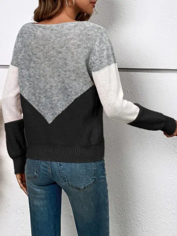 Color Block Cut Out Sweater, Casual Long Sleeve, Women's Pullover Sweaters - Image 2