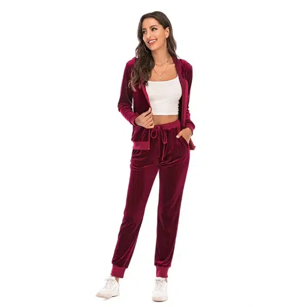 Velour Tracksuit Womens 2 Piece Sweatshirt & Sweatpants Set Full Zip Hoodie Sweatsuit with Pockets Casual Sportswear Autumn - Image 2