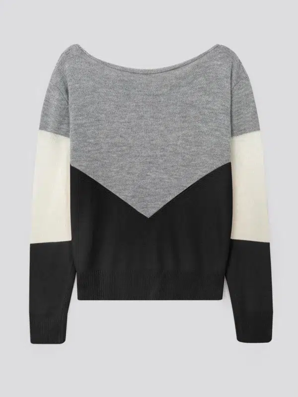 Color Block Cut Out Sweater, Casual Long Sleeve, Women's Pullover Sweaters - Image 5