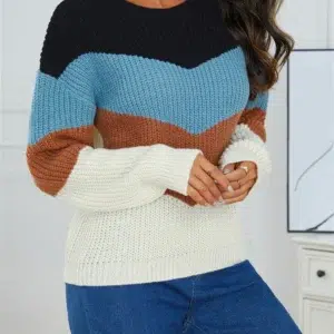 Fashion Women Sweater Winter Autmn Casual O Neckl Splicing Color Long Sleeve Knitwear Streetwear Striped Pullover Tops Jumpers