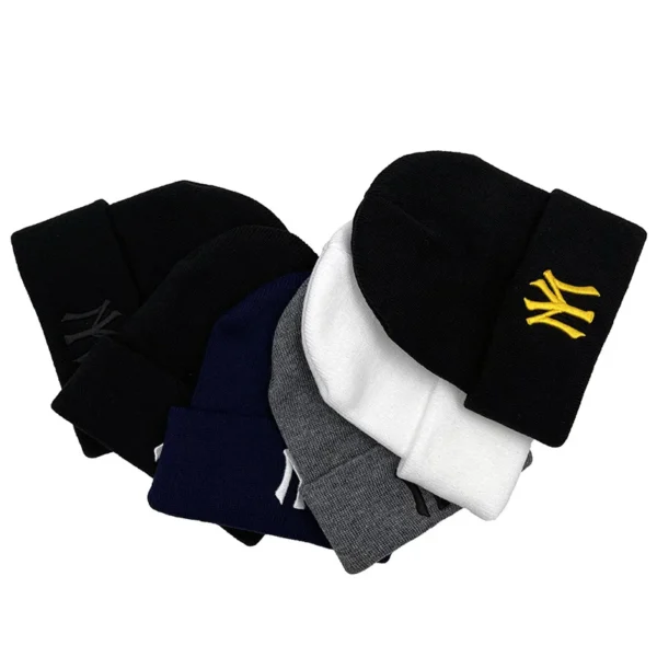 Unisex WY Letter Embroidery Beanies Autumn Winter Warm Hat Hip Caps for Women Men - Image 2