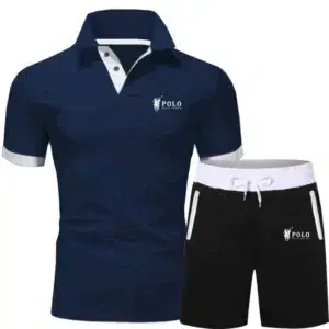 New 2024 Men's Polo Suit Fashion Men Sets prints Summer V-neck Buttonr Short Sleeve POLO Shirt+Shorts Two Pieces Men Casual Suit