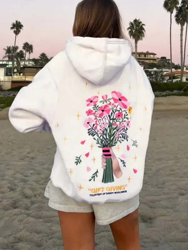 Hawaiian Style Printed Hoodie Women 2024 New Autumn Fashion All-Match White Hooded Cotton Womens Hoodie Long-Sleeved Sweatshirts - Image 4