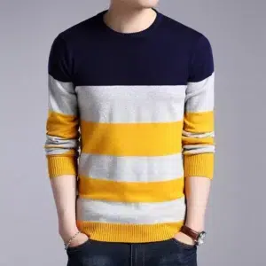 New Men's Casual Striped Long Sleeved Knitted Shirt Fashionable and Comfortable All Season Top