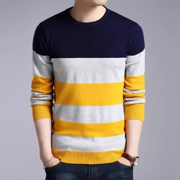 New Men's Casual Striped Long Sleeved Knitted Shirt Fashionable and Comfortable All Season Top - Image 2