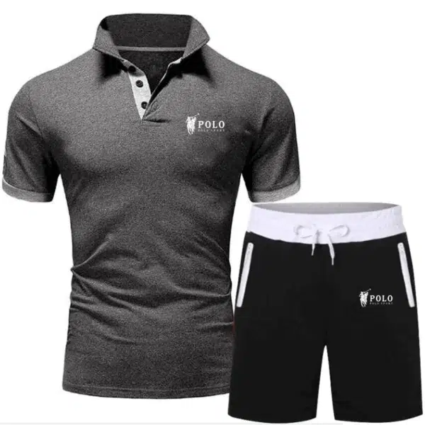 New 2024 Men's Polo Suit Fashion Men Sets prints Summer V-neck Buttonr Short Sleeve POLO Shirt+Shorts Two Pieces Men Casual Suit - Image 6