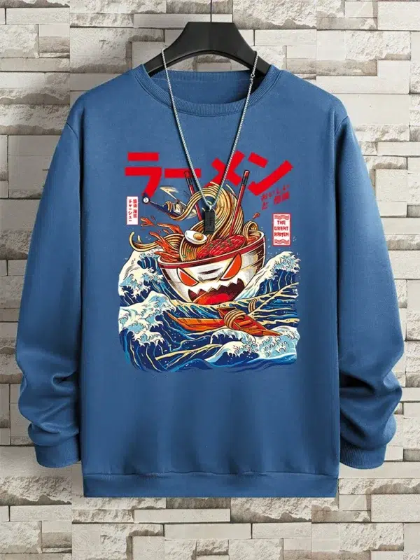 Harajuku Comics Sea Sushi Noodles Hoody Men Oversized Fashion Casual Fleece Pullover Clothing Sweatshirt Loose Comfortable Hoody - Image 2