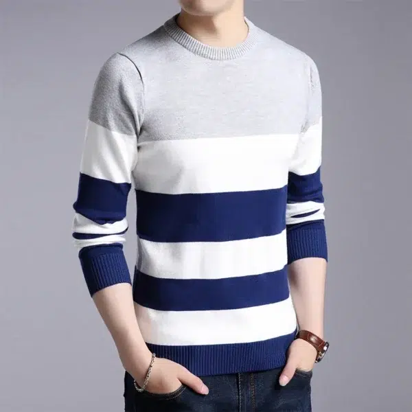 New Men's Casual Striped Long Sleeved Knitted Shirt Fashionable and Comfortable All Season Top - Image 6