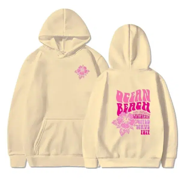 Women Fashion Casual Hoodies Ocean Beach Flower Slogan Front Back Pink Sweatshirts Beach Aesthetic Pullover Hoodie Trip Tops - Image 4