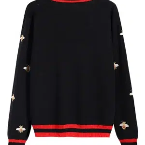 High Quality Fashion Designer Bee Embroidery Cardigan Long Sleeve Single Breasted Contrast Color Button Knitted Sweaters C-068