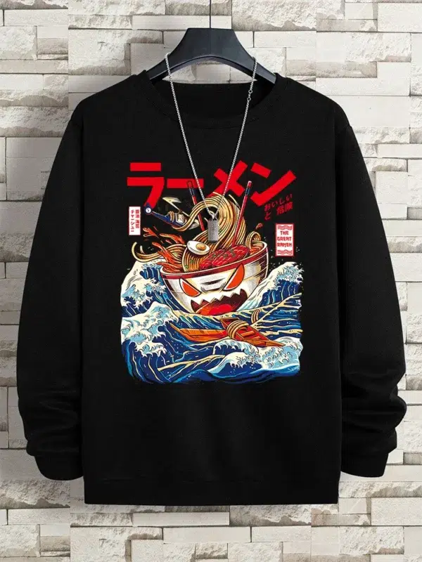 Harajuku Comics Sea Sushi Noodles Hoody Men Oversized Fashion Casual Fleece Pullover Clothing Sweatshirt Loose Comfortable Hoody