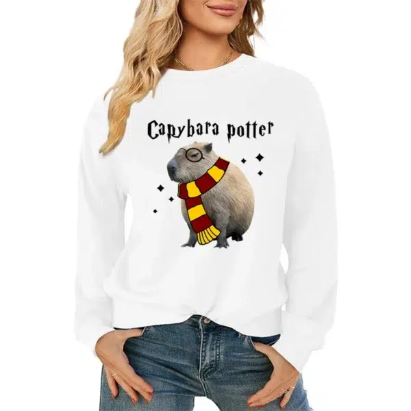 Cute Capybara Clothing Sweatshirt Women Vintage Cartoon Pullover Female Casual Anime Y2K Sudadera Women Capybara Graphic Hoodie