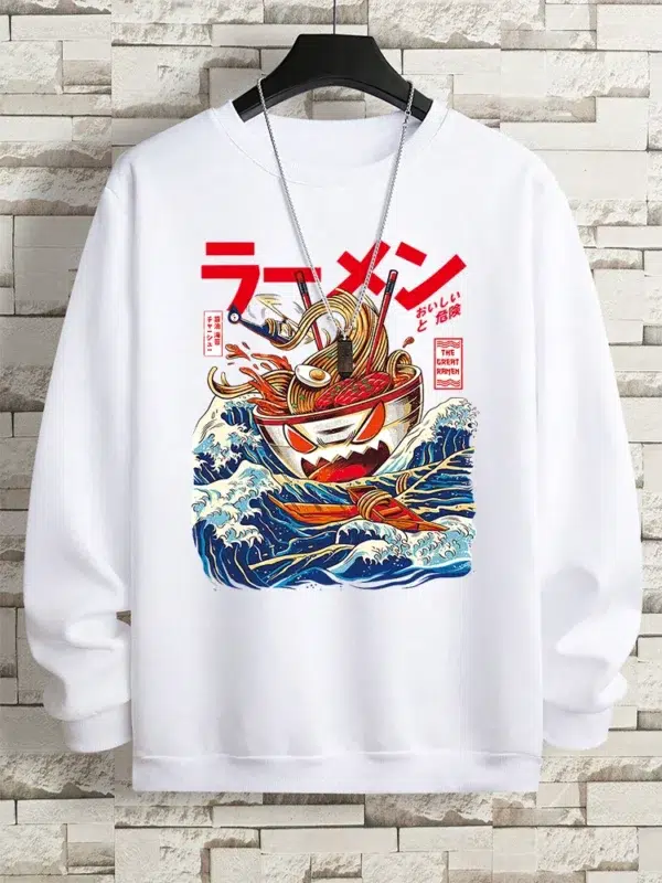 Harajuku Comics Sea Sushi Noodles Hoody Men Oversized Fashion Casual Fleece Pullover Clothing Sweatshirt Loose Comfortable Hoody - Image 3