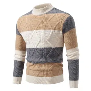 Fashion Patchwork Knitted Sweater Men Autumn Winter Mock Neck Long Sleeve Knit Pullovers Mens Youthful Vitality Casual Sweater