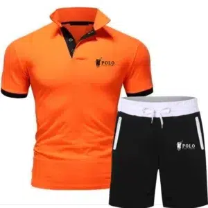 New 2024 Men's Polo Suit Fashion Men Sets prints Summer V-neck Buttonr Short Sleeve POLO Shirt+Shorts Two Pieces Men Casual Suit