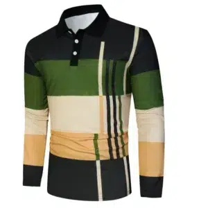 New Men Clothes Spring Autumn Long Sleeve 3D Digital Print Spell Color Polo Shirt Men Slim Fit Lapel Golf Polo Shirt Tops