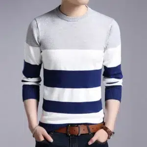 New Men's Casual Striped Long Sleeved Knitted Shirt Fashionable and Comfortable All Season Top