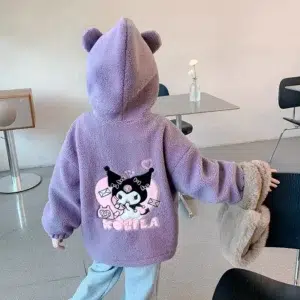 Winter 2024 New Cartoon Sanrio Kuromi Girls' Velvet Jacket Plus Velvet Children'S Polar Fleece Hooded Clothes Girls Winter Cloth