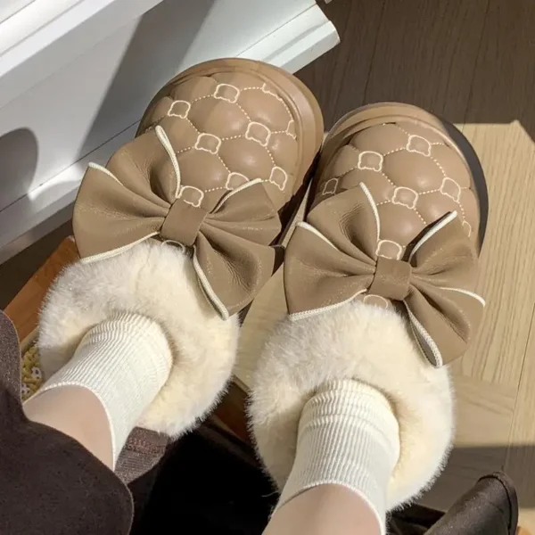 Platform Ankle Boots Female Bowknot Designer Winter Snow Booties Indoor Fluffy Slippers Women House Flats Fashion Footwear Warm - Image 4