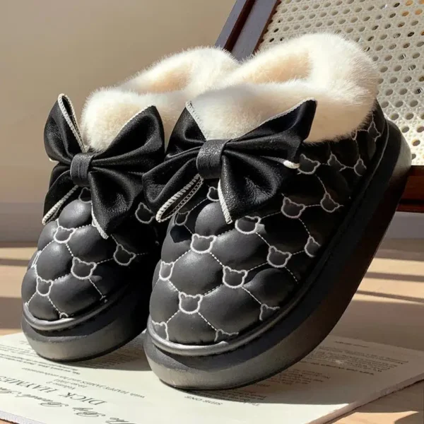 Platform Ankle Boots Female Bowknot Designer Winter Snow Booties Indoor Fluffy Slippers Women House Flats Fashion Footwear Warm - Image 5