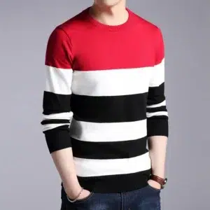 New Men's Casual Striped Long Sleeved Knitted Shirt Fashionable and Comfortable All Season Top