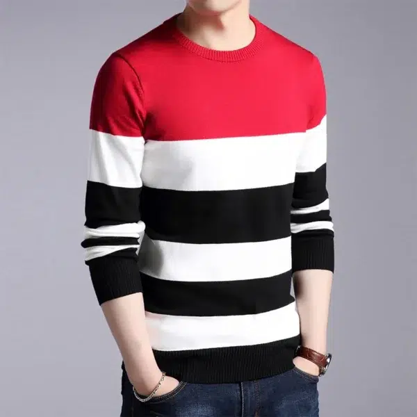 New Men's Casual Striped Long Sleeved Knitted Shirt Fashionable and Comfortable All Season Top - Image 5