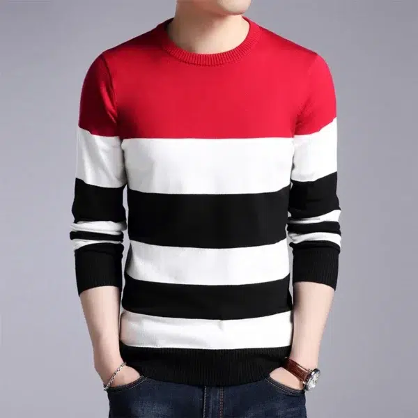 New Men's Casual Striped Long Sleeved Knitted Shirt Fashionable and Comfortable All Season Top