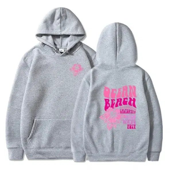 Women Fashion Casual Hoodies Ocean Beach Flower Slogan Front Back Pink Sweatshirts Beach Aesthetic Pullover Hoodie Trip Tops - Image 3