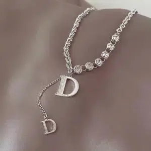 Design Sense Micro Setting Zircon D Letter Pendant Long Necklace Winter Sweater Chain Fashion Jewelry For Woman Girls Party Gift