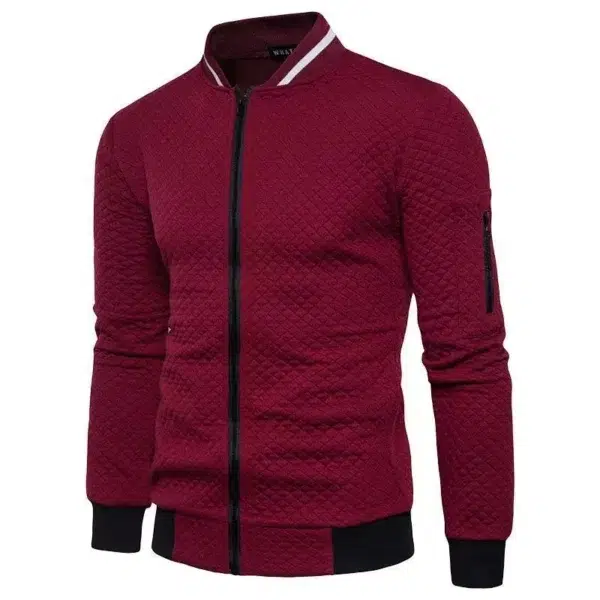 2024 autumn/winter men's diamond grid contrasting long sleeved slim fit jacket casual zipper stand up collar sports top - Image 2