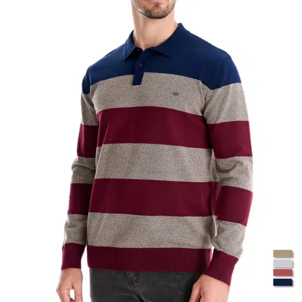 AIOPESON Mens Strip Cotton Button-up Polo Collar Sweater Knit Casual Business Sweaters for Men - Image 3