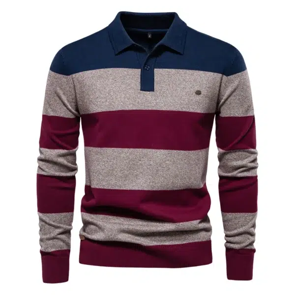 AIOPESON Mens Strip Cotton Button-up Polo Collar Sweater Knit Casual Business Sweaters for Men - Image 4