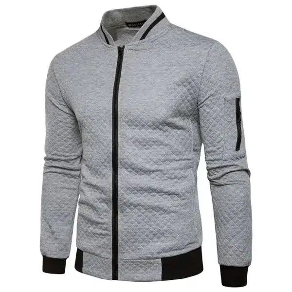 2024 autumn/winter men's diamond grid contrasting long sleeved slim fit jacket casual zipper stand up collar sports top - Image 3