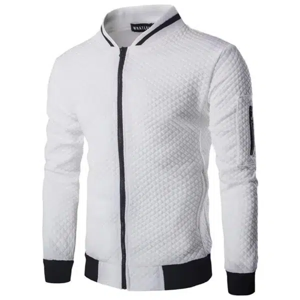 2024 autumn/winter men's diamond grid contrasting long sleeved slim fit jacket casual zipper stand up collar sports top