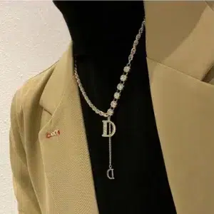 Design Sense Micro Setting Zircon D Letter Pendant Long Necklace Winter Sweater Chain Fashion Jewelry For Woman Girls Party Gift