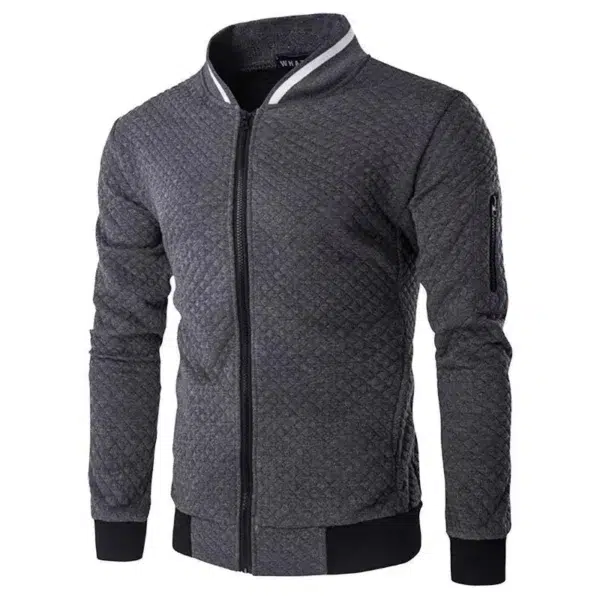 2024 autumn/winter men's diamond grid contrasting long sleeved slim fit jacket casual zipper stand up collar sports top - Image 4