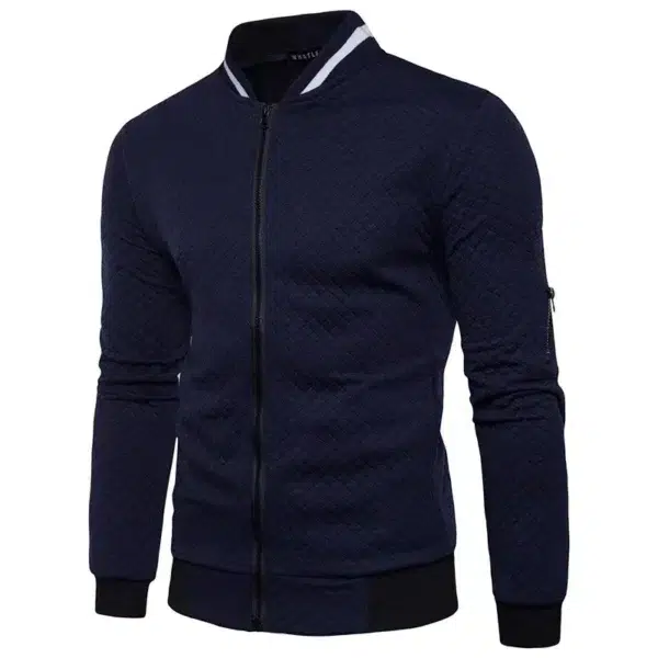 2024 autumn/winter men's diamond grid contrasting long sleeved slim fit jacket casual zipper stand up collar sports top - Image 5