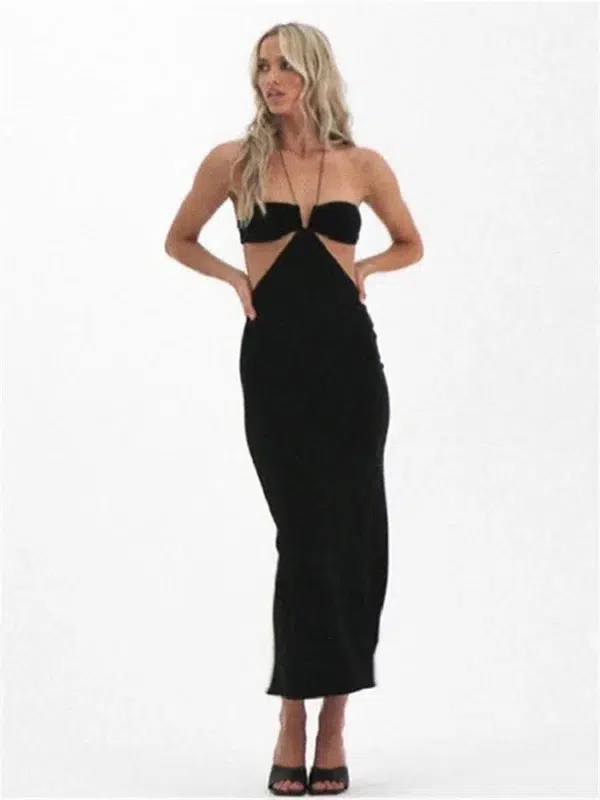 Weird Puss Elegant Maxi Dress Summ Cut Out Halter Neck Straps Sleeveless Summer Backless Party Sexy Evening Prom Fashion Outfits - Image 3