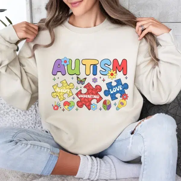 Autism Print Women Men Sweatshirt Soft Casual Loose Vintage Female Hoodies 2025 Autumn Winter Warm Fleece Student Hoodies Tops - Image 2