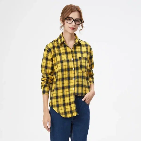 Fresh Flannel Plaid Shirt Women 2024 New Female Blouses and Tops Cotton Loose Long Sleeve Casual Shirts Fine Women's Clothes - Image 4