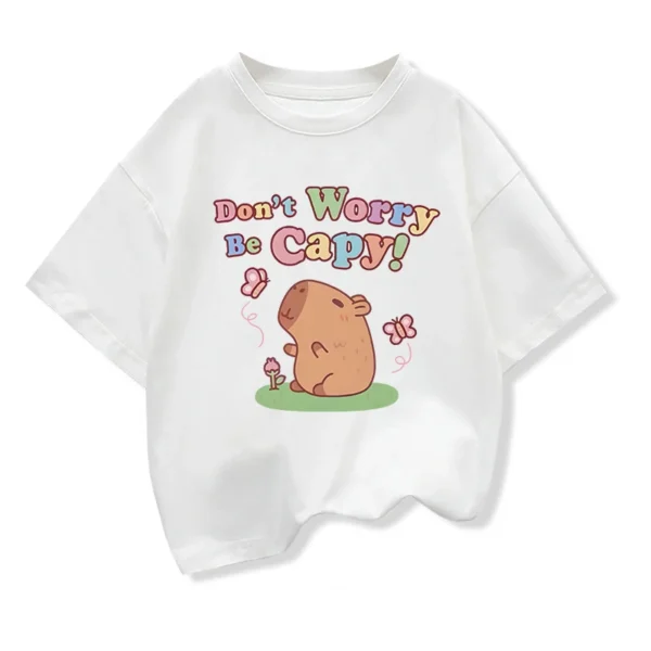 Capybara Cartoon Print Kids Short Sleeve Summer Top Cute Girl's T-shirt Cool Boy's Shirt Children's Clothing - Image 5