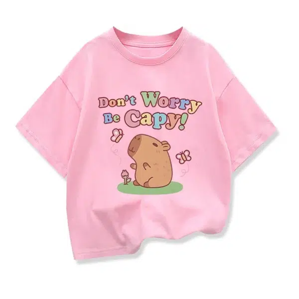 Capybara Cartoon Print Kids Short Sleeve Summer Top Cute Girl's T-shirt Cool Boy's Shirt Children's Clothing - Image 2