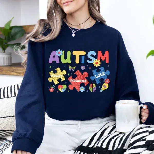 Autism Print Women Men Sweatshirt Soft Casual Loose Vintage Female Hoodies 2025 Autumn Winter Warm Fleece Student Hoodies Tops - Image 4