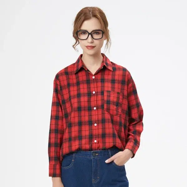 Fresh Flannel Plaid Shirt Women 2024 New Female Blouses and Tops Cotton Loose Long Sleeve Casual Shirts Fine Women's Clothes - Image 3