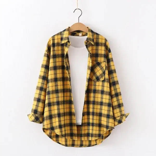 Fresh Flannel Plaid Shirt Women 2024 New Female Blouses and Tops Cotton Loose Long Sleeve Casual Shirts Fine Women's Clothes - Image 5