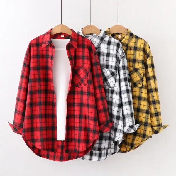 Fresh Flannel Plaid Shirt Women 2024 New Female Blouses and Tops Cotton Loose Long Sleeve Casual Shirts Fine Women's Clothes - Image 2