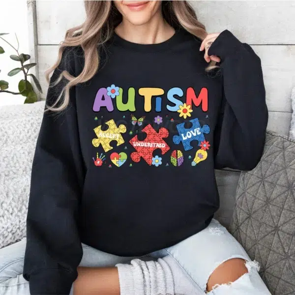 Autism Print Women Men Sweatshirt Soft Casual Loose Vintage Female Hoodies 2025 Autumn Winter Warm Fleece Student Hoodies Tops