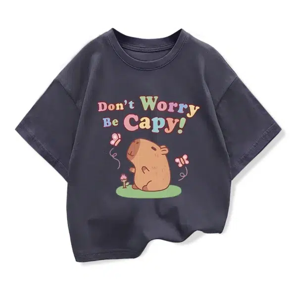 Capybara Cartoon Print Kids Short Sleeve Summer Top Cute Girl's T-shirt Cool Boy's Shirt Children's Clothing - Image 6